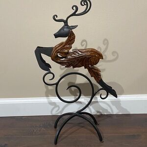 Pier 1 Metal and Wood Whimsical Reindeer Sculpture 18" tall